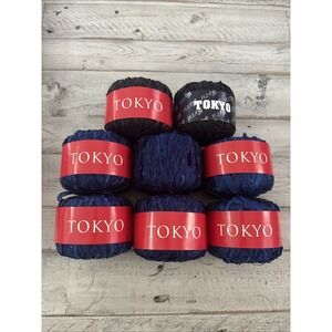 FEZA Tokyo 107 Blue‎ & 109 Black Novelty Yarn - 8 Rolls (170 Yards Each) NEW